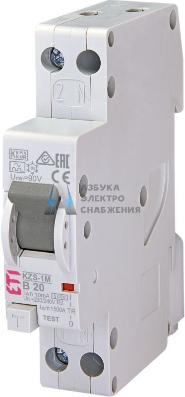 KZS-1M 1p+N A B20/0.01 6kA, Диффер. автоматический выкл. ETI, арт. 2175415