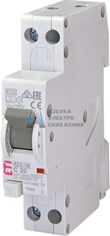 KZS-1M 1p+N A C20/0.01 6kA, Диффер. автоматический выкл. ETI, арт. 2175425