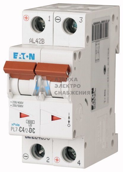 PL7-C4/2-DC, Автоматический выключатель для защиты цепей пост. тока EATON, арт. 264898