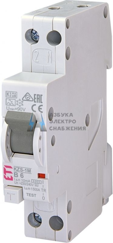 KZS-1M 1p+N A B6/0.01 6kA, Диффер. автоматический выкл. ETI, арт. 2175411